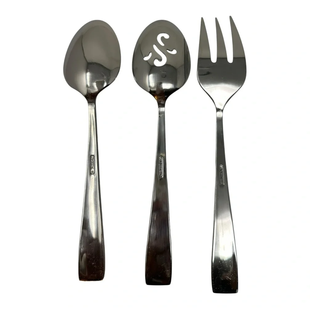Oneida Stainless Tuscany Pattern Set of 3 Pieces Large Serving Spoons & Fork